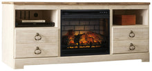 Load image into Gallery viewer, Willowton - 2 Pc. - 64" TV Stand With Faux Firebrick Fireplace Insert - Whitewash