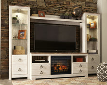 Load image into Gallery viewer, Willowton - Entertainment Center - TV Stand With Faux Firebrick Fireplace Insert - Whitewash
