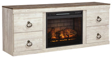 Load image into Gallery viewer, Willowton - 2 Pc. - TV Stand With Faux Firebrick Fireplace Insert - Whitewash