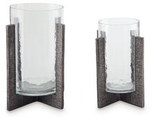 Load image into Gallery viewer, Garekton - Candle Holder Set (Set of 2) - Clear / Pewter Finish