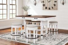 Load image into Gallery viewer, Valebeck - 5 Pc. - Counter Table With Wine Rack, 4 Swivel Stools - White / Brown