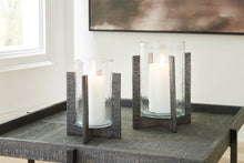 Load image into Gallery viewer, Garekton - Candle Holder Set (Set of 2) - Clear / Pewter Finish