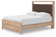 Load image into Gallery viewer, Kinlanni - 3 Pc. - Queen Upholstered Panel Bed With Roll Slats, Dresser And Mirror - Tan
