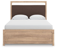 Load image into Gallery viewer, Kinlanni - 3 Pc. - Queen Upholstered Panel Bed With Roll Slats, Dresser And Mirror - Tan