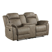 Load image into Gallery viewer, Centeroak Collection Double Reclining Love Seat with Center Console 9479BRG-2