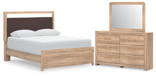 Load image into Gallery viewer, Kinlanni - 3 Pc. - Queen Upholstered Panel Bed With Roll Slats, Dresser And Mirror - Tan
