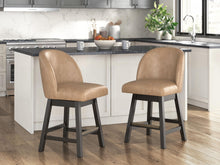 Load image into Gallery viewer, Neymorton - Upholstered Swivel Faux Leather Barstool (Set of 2) - Dark Grayish Brown
