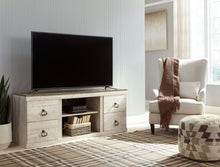 Load image into Gallery viewer, Willowton - 2 Pc. - TV Stand with Faux Firebrick Fireplace Insert - Whitewash
