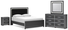 Load image into Gallery viewer, Zuraleus - 4 Pc. - Queen Upholstered Bed With Roll Slats, Dresser, Mirror And Nightstand - Black
