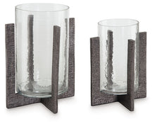 Load image into Gallery viewer, Garekton - Candle Holder Set (Set of 2) - Clear / Pewter Finish
