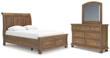 Load image into Gallery viewer, Feddinger - 3 Pc. - Queen Sleigh Storage Bed, Dresser And Mirror - Medium Brown
