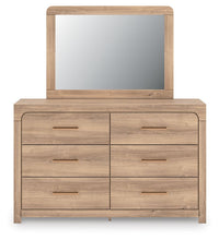 Load image into Gallery viewer, Kinlanni - 3 Pc. - Queen Upholstered Panel Bed, Dresser And Mirror - Tan
