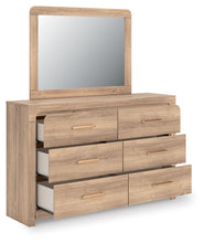 Load image into Gallery viewer, Kinlanni - 3 Pc. - Queen Upholstered Panel Bed With Roll Slats, Dresser And Mirror - Tan
