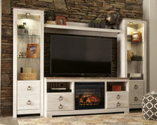 Load image into Gallery viewer, Willowton - Entertainment Center - TV Stand With Faux Firebrick Fireplace Insert - Whitewash
