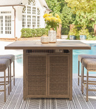 Load image into Gallery viewer, Walton Bridge - 5 Pc. - Square Bar Table W/Fire Pit, 4 Barstools - Driftwood
