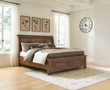 Load image into Gallery viewer, Zackaryn - King Sleigh Storage Bed - Warm Brown
