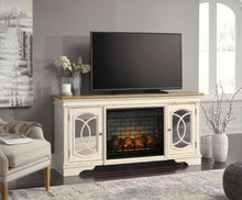Load image into Gallery viewer, Realyn - 2 Pc. - 74" TV Stand with Electric Infrared Fireplace Insert - Chipped White

