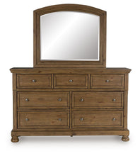 Load image into Gallery viewer, Feddinger - 5 Pc. - Queen Sleigh Storage Bed, Dresser, Mirror, Chest And Nightstand - Medium Brown
