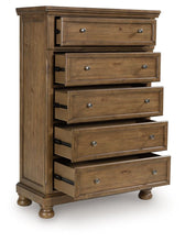 Load image into Gallery viewer, Feddinger - 5 Pc. - Queen Sleigh Storage Bed, Dresser, Mirror, Chest And Nightstand - Medium Brown

