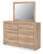 Load image into Gallery viewer, Kinlanni - 3 Pc. - Queen Upholstered Panel Bed With Roll Slats, Dresser And Mirror - Tan
