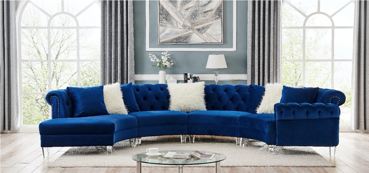 Liliana 4PC Blue Velvet Sectional