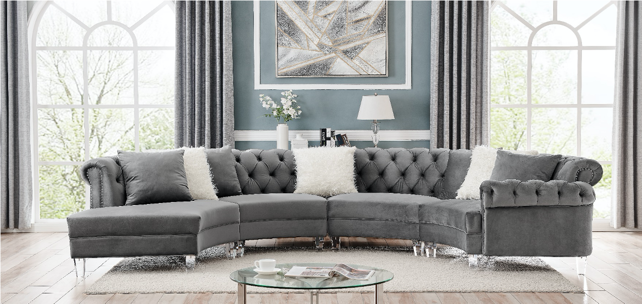 Liliana 4PC Grey Velvet Sectional