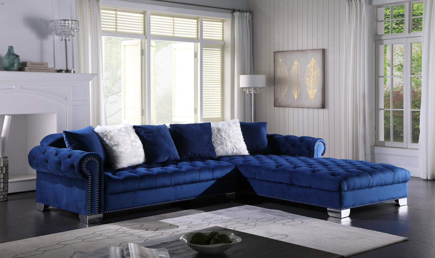 Kylie 2PC Blue Velvet Sectional