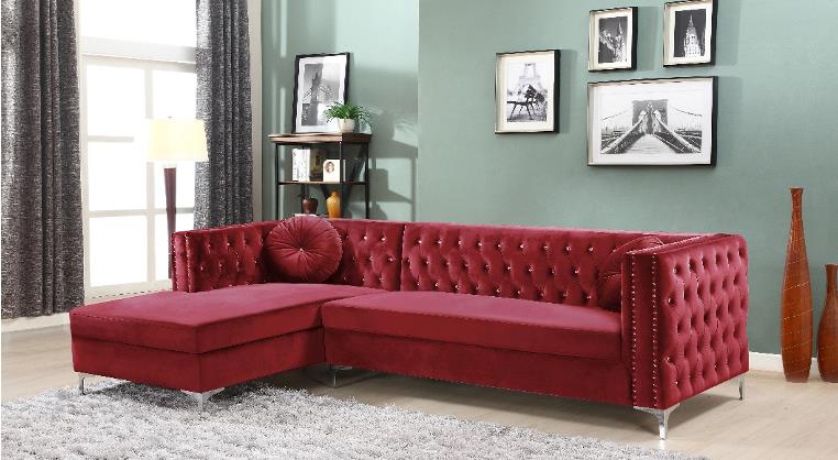 Sophie 2PC Red Velvet Sectional W/Storage