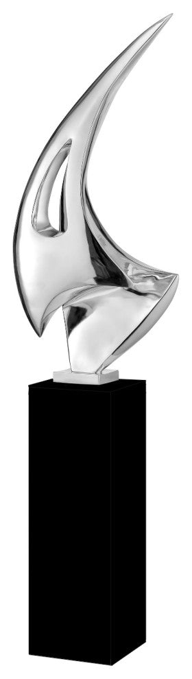 Chrome Sail Floor Sculpture With White Stand, 70