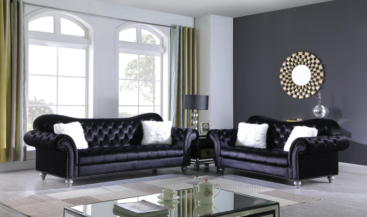 Nylah 2PC Black Velvet Sofa & Loveseat