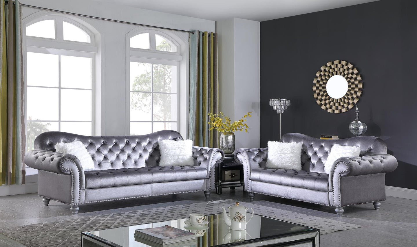 Nylah 2PC Grey Velvet Sofa & Loveseat